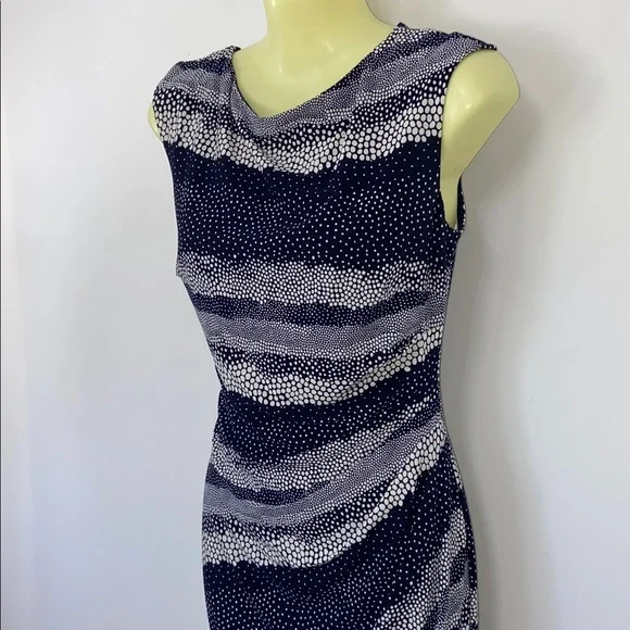 Ralph Lauren Dress Ruched Black Grey White Dot MIDI NWOT 6 - Picture 4 of 7